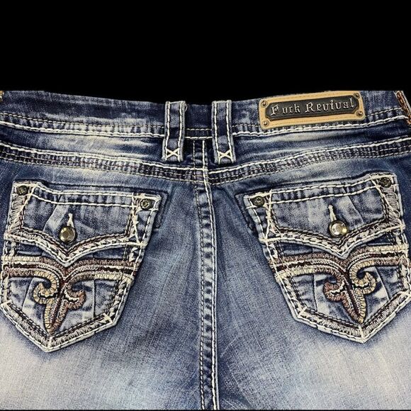 Rock Revival Linne Easy Crop Jeans 29x24 Distressed Stretch Denim EUC - Picture 1 of 14
